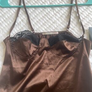Chocolate Brown Lace Trim Babydoll Dress